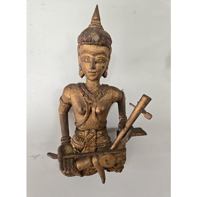 Set of 8 Vintage Thai/Burmese Gilt Wood Carved Figures For Sale In Los Angeles - Image 6 of 8