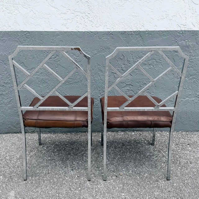 Mid 20th Century Mid Century Modern Chrome Chippendale Style Dining Chairs - A Pair For Sale - Image 5 of 9