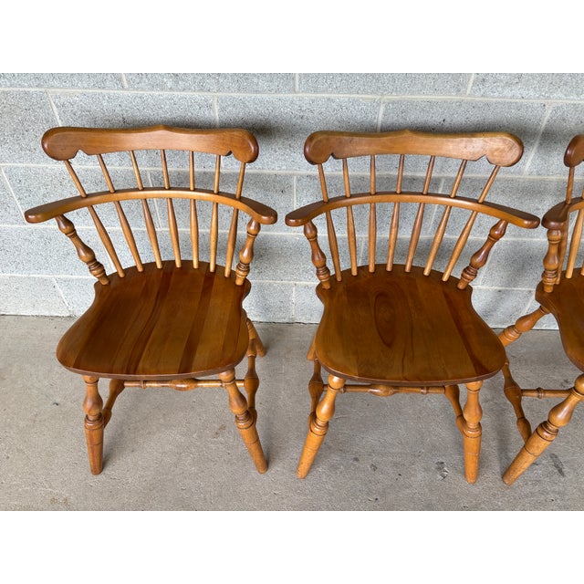 Description: S. Bent Brothers Maple Comb Back Arm Chairs - Set of 4 . High Quality Craftsmanship, Normal Vintage Furniture...