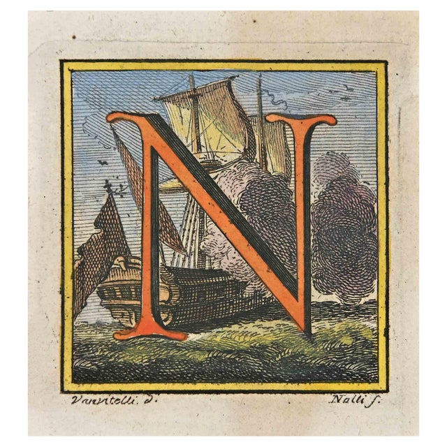 Luigi Vanvitelli, Letter of the Alphabet N, Etching, 18th Century For Sale