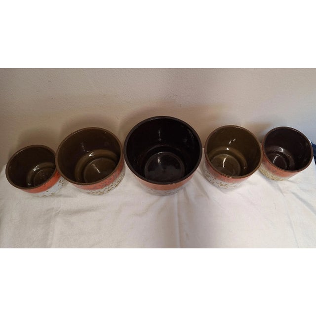 Vintage GermanCeramic Planters with Orange-Gray Speckled Decor, 1970s, Set of 5 For Sale - Image 3 of 7