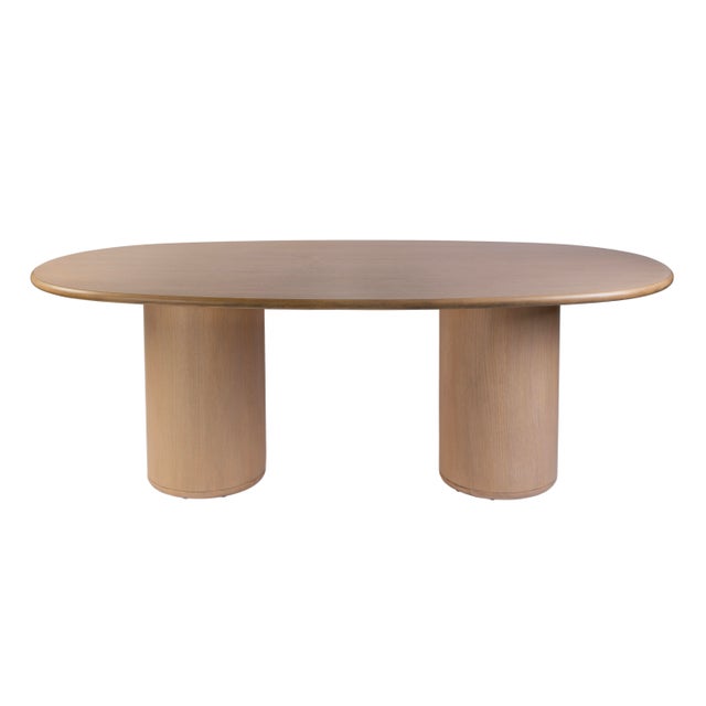 Wood Kersten 84 in. W Oval Wood Double Pedestal Base Dining Table, Light Driftwood For Sale - Image 7 of 7