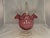 19th Century 19th Century Victorian Cranberry Glass Basket: Ruffled Edge, Clear Handle, 13" Tall For Sale - Image 5 of 10