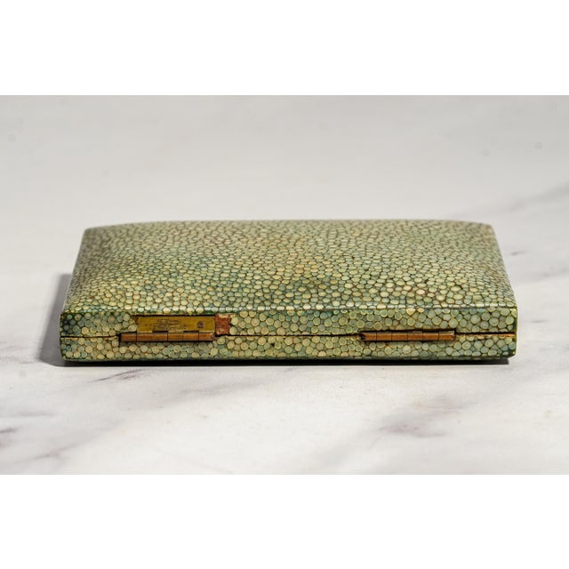 Animal Skin Rare Antique Green Shagreen Leather Jewelry Presentation Box Case For Sale - Image 7 of 11