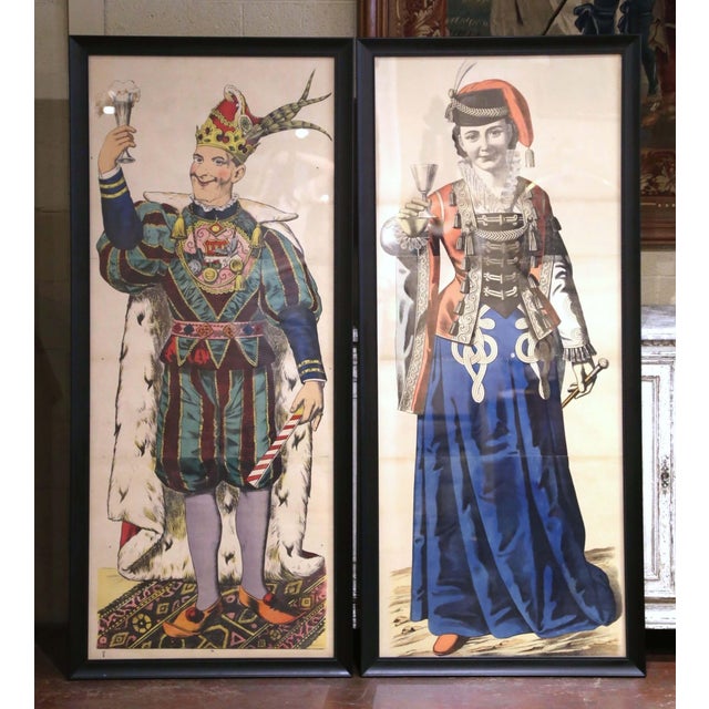 Pair Early 20th Century Carnival Costume Chromolithographs in Black Frames For Sale In Dallas - Image 6 of 12