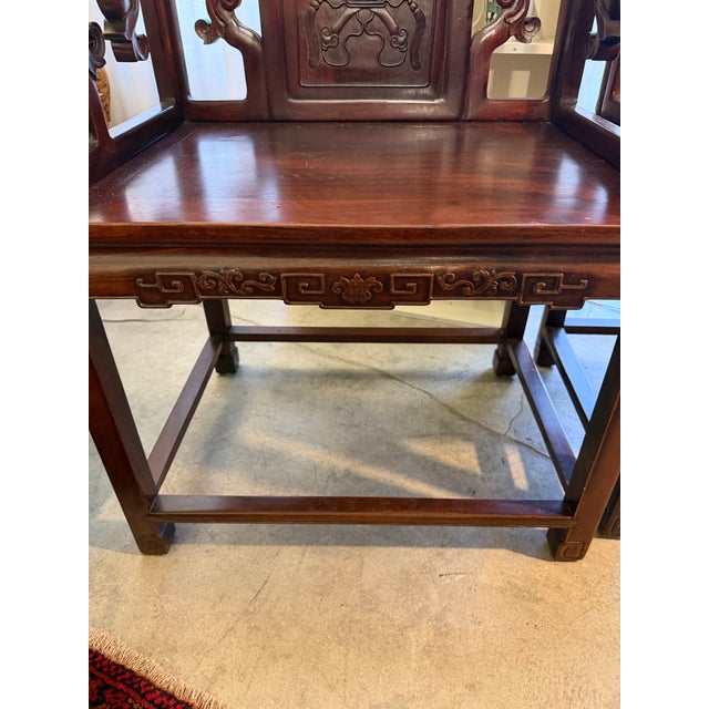 Antique Qing Dynasty Style Hand Carved Solid Rosewood Chairs a Pair For Sale - Image 9 of 12