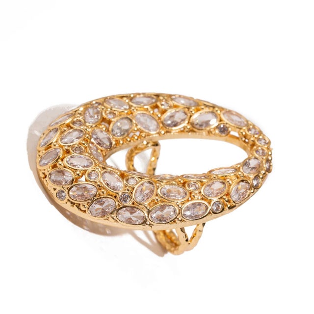 Modern Celestial Radiance Swarovski Crystal Chunky Adjustable Ring, Size 4 For Sale - Image 3 of 8