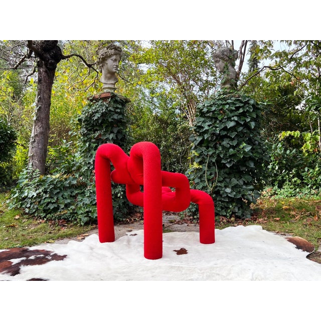 1980s Vintage Terje Ekstrom Norway Postmodern Lounge Chair in Red For Sale - Image 9 of 12
