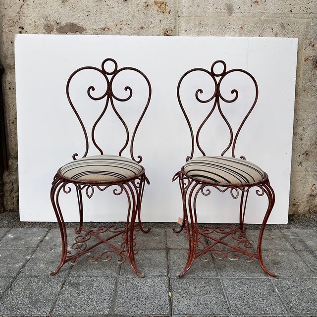 Vintage French Art Nouveau Chairs in Wrought Iron, 1930s, Set of 2 For Sale - Image 3 of 18