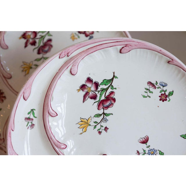 19th Century French 19th Century Sarreguemines Majolica Asparagus Plates with Pink Flowers For Sale - Image 5 of 9