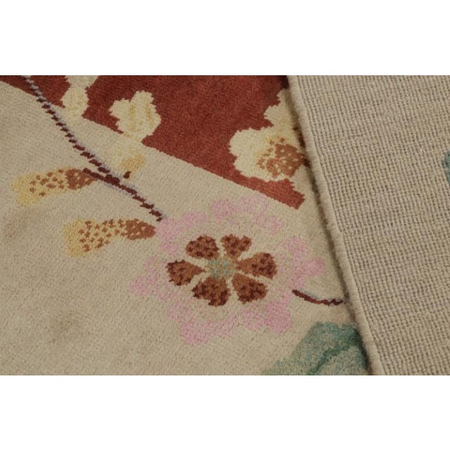 Textile Rug & Kilim’s Chinese Art Deco Style Rug in Red & Cream With Floral Pattern For Sale - Image 7 of 7