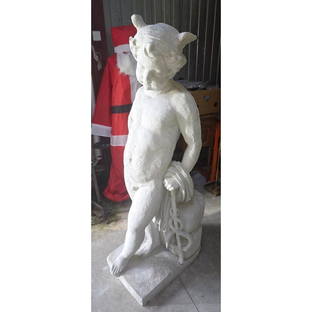 Garden Statue in Reconstituted Stone Depicting a Young Faun, 20th Century For Sale - Image 3 of 6
