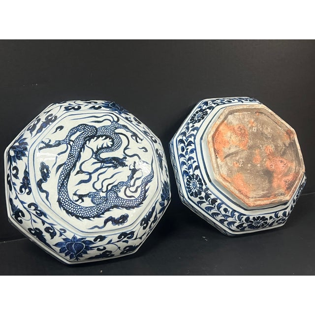 Late 20th Century Chinese Art Porcelain Blue and White Large Lidded Box For Sale - Image 4 of 10
