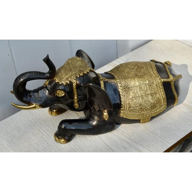 Vintage Thai Ornate Two Tone Bronze Elephant Statue For Sale In Philadelphia - Image 6 of 12
