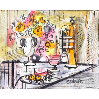Charles Cobelle, Still Life With Trumpet 2, Acrylic on Canvas, Signed Lower Right For Sale