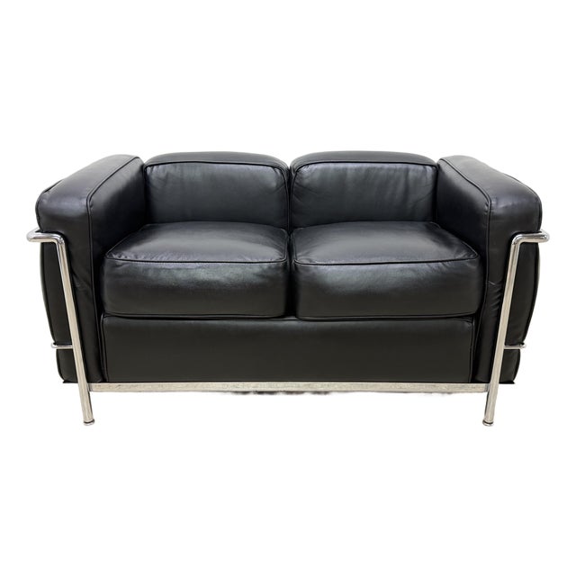 Le Corbusier, Jeanneret and Perriand Lc2 Divano Two-Seat Sofa for Cassina For Sale