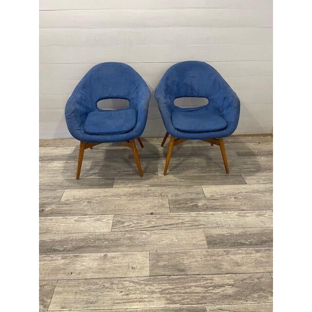 Vintage Blue Upholstery Chairs by Navratil, 1960, Set of 2 For Sale - Image 9 of 9