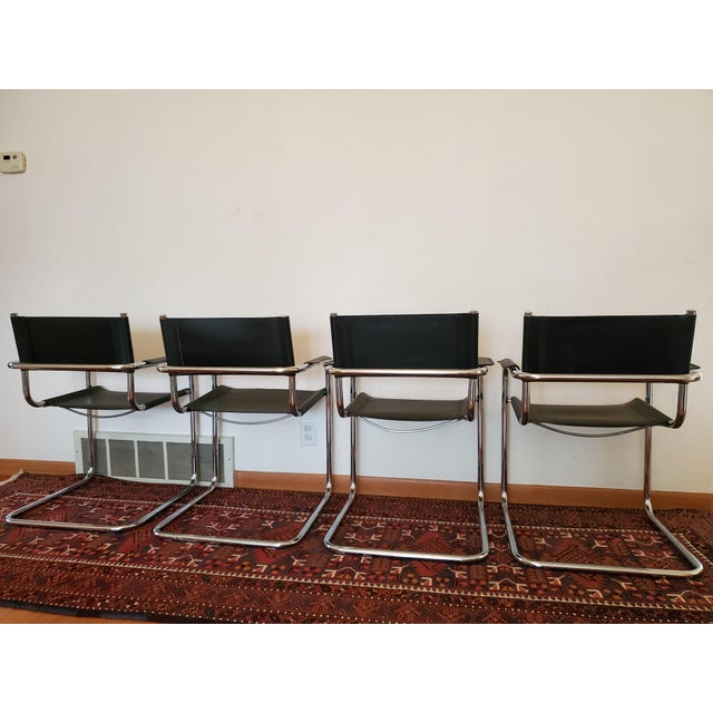 1970s 1960s Leather & Chrome Cantilever Chairs - Set of 4 For Sale - Image 5 of 6