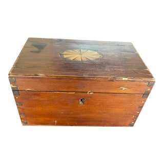Antique English Georgian-Style Inlaid Wooden Tea Caddy For Sale