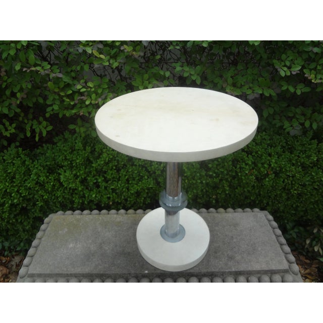 Metal French Modern Chrome and Parchment Table For Sale - Image 7 of 11