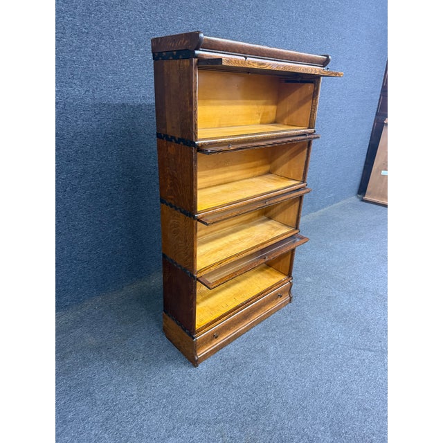1910s Macey 4-Section Quarter Sawn Oak Sectional Barrister Bookcase, C. 1910 For Sale - Image 5 of 12