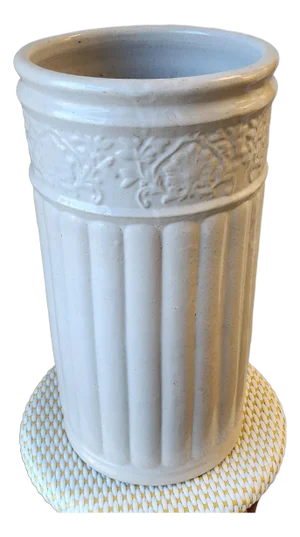Antique White Umbrella Stand in Glazed Pottery/Earthenware