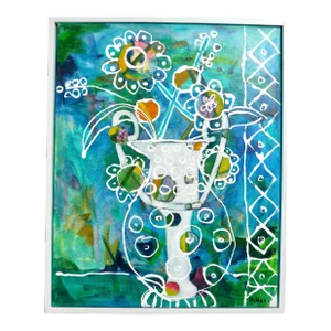 Martha Holden - "Turquoise Vase" Framed Oil Painting