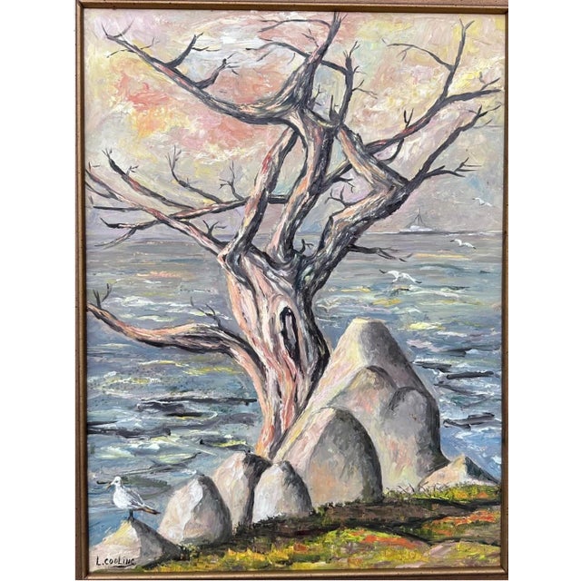 Mid-Century Modern 1950s Lydia Cooling Signed Large Framed Seascape Impressionist Original Oil Painting For Sale - Image 3 of 18