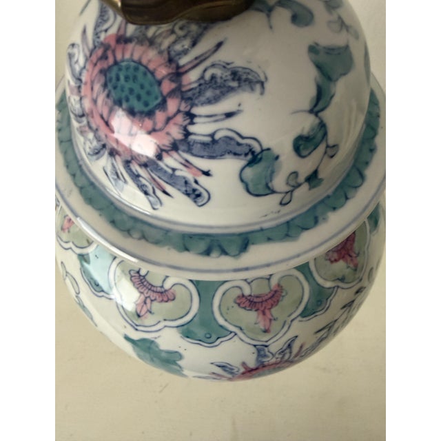1980s Chinoiserie Pastel Palette Lamp For Sale - Image 5 of 8