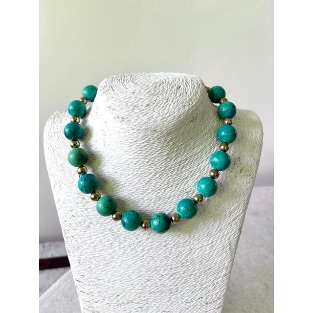 Contemporary African Turquoise Beaded Necklace With Gold Town Spacers Designed by Matthew Izzo For Sale - Image 3 of 4