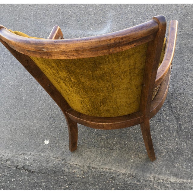 Vintage 1960s Green Velour Caned Tufted Armchair Mid Century For Sale - Image 4 of 5