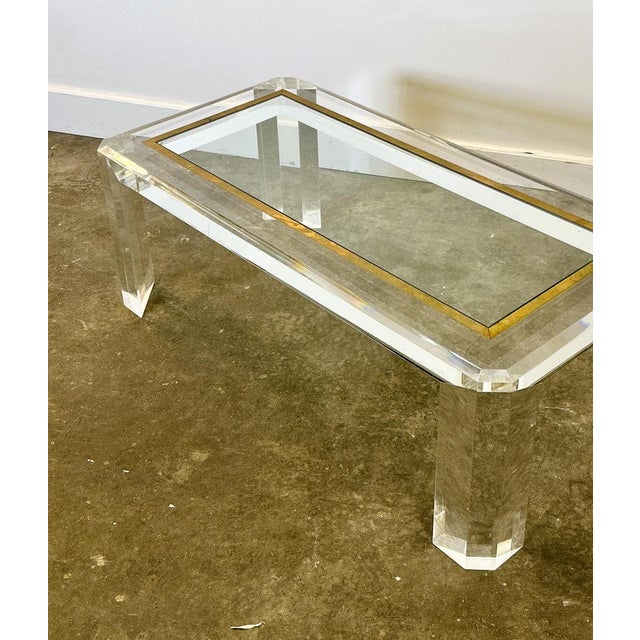 Acrylic Glass Coffee Table with Brass Details and Glass Plate, France, 1980s For Sale - Image 10 of 15