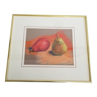 Mid 20th Century Framed Pear Still Life Pastel Drawing For Sale