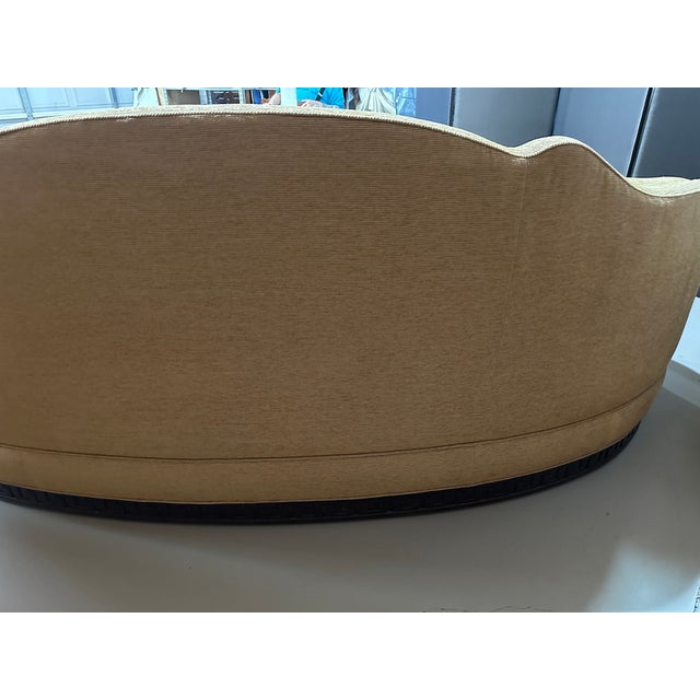 Michael Taylor Attributed, Schiaparelli Sofa-Custom Ebonized Carved Wood Base For Sale In Sacramento - Image 6 of 10