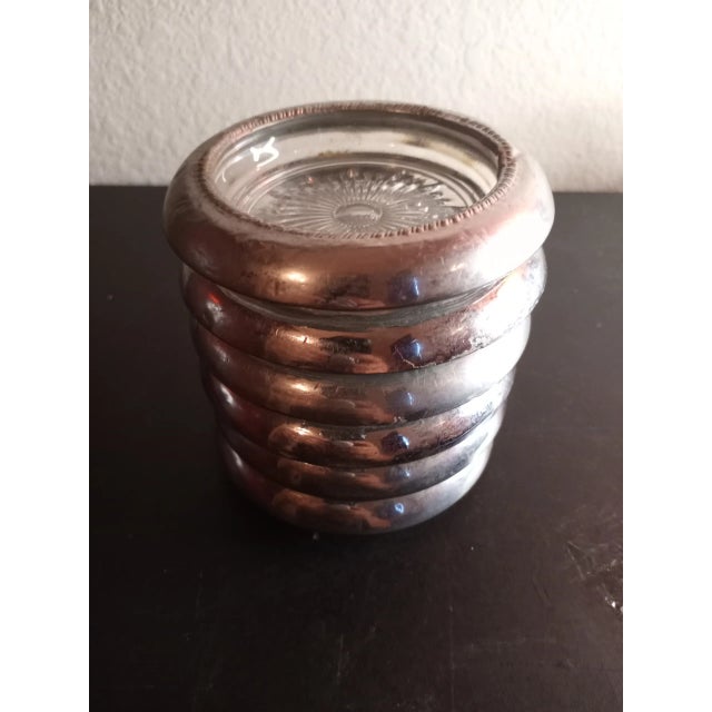1970s Silverplate Rim Starburst Glass Coasters- Set of 6 For Sale - Image 4 of 7