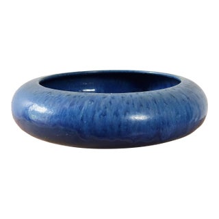 Mid-Century Round Table Planter Bowl of Ceramic in Blue Glaze For Sale