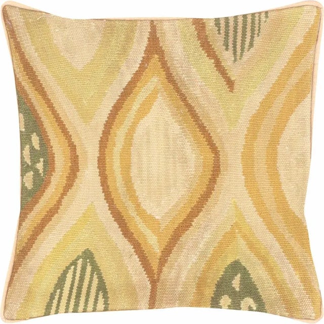 1960s French Aubusson Pillow. Made by Hand stitching 18th and 19th century French Aubusson fragments on silk fabric and...