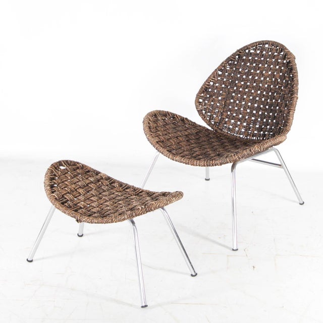 Set of Chair and Ottoman in Rope and Chrome, 1970s For Sale - Image 16 of 16