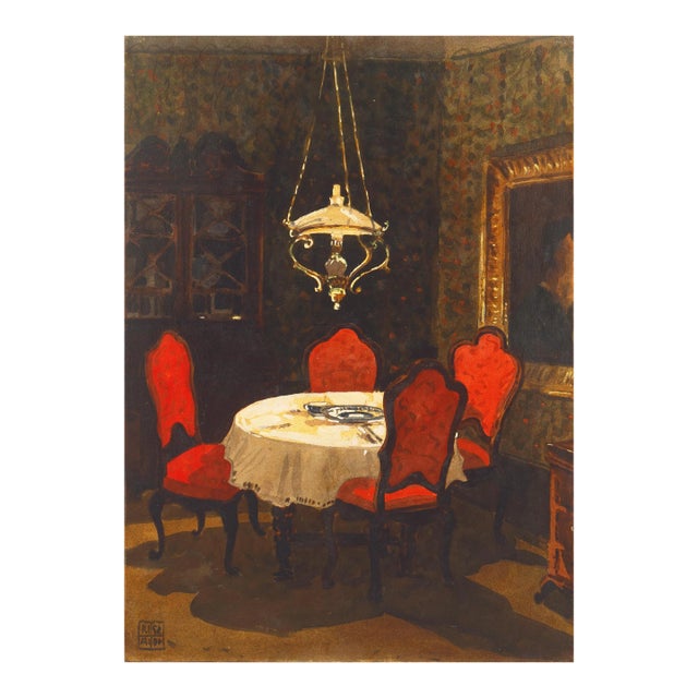 'Dining by Oil Lamp' by Aldo Riso, Paris, Rome, New York, Buenos Aires, Santa Maria Di Leuca For Sale