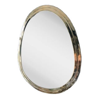 Contemporary Handcrafted Moroccan Egg Shape Gold Brass Mirror For Sale