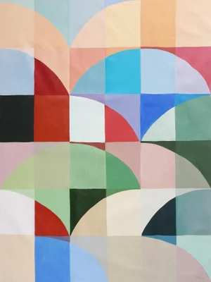 2024, Geometric Bauhaus Painting on Canvas, "Coloured Horizons", Painting on Canvas by Natalia Roman