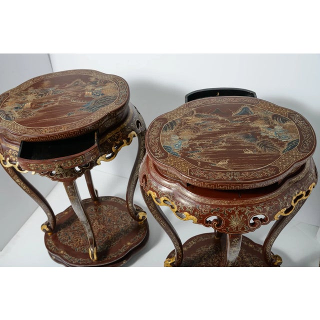 Pair of Chinese Painted & Lacquered Parcel Gilt Chinoiserie Tall Pedestals For Sale - Image 13 of 13