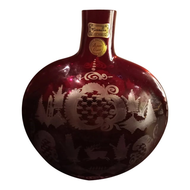 Egermann Bogemuan Bohemian Crystal Glass Czech Republic Moon Flask Vase For Sale