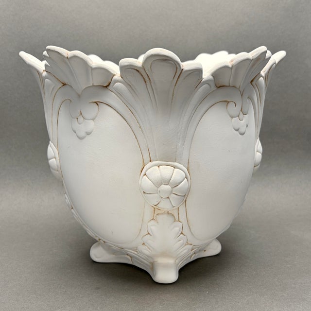 White Vintage Neoclassical Rococo Revival White Bisque Ceramic Footed Jardiniere Planter For Sale - Image 8 of 11