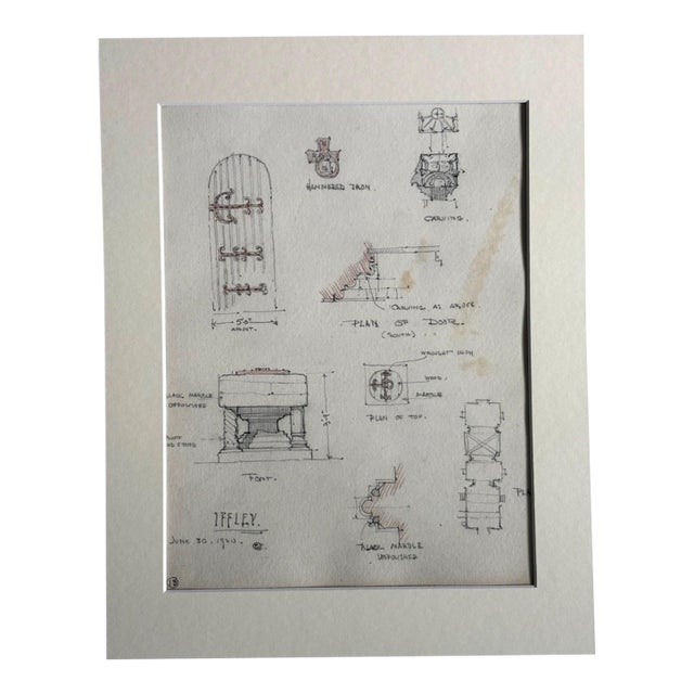 Antique 1920s Walter Church Drawing in 11x14 Mat - Iffley, Oxfordshire For Sale