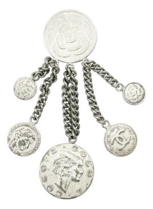Chanel Rare Rustic Silver CC Coco Coin Brooch