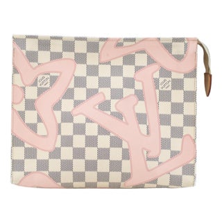 Louis Vuitton Damier Azur Tahitienne 26 Toiletry Pink Pochette Clutch Bag For Sale