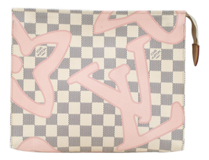 Louis Vuitton Damier Azur Tahitienne 26 Toiletry Pink Pochette Clutch Bag