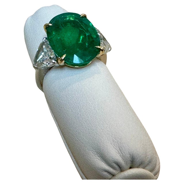 GIA Certified 11 Ct Fine Zambian Emerald & 1.52 Ct Each Trillion Diamond Ring Pt For Sale - Image 18 of 18