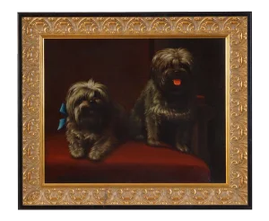 19th Century "Study of Two Dogs" Oil on Canvas Painting by Levi W. Prentice